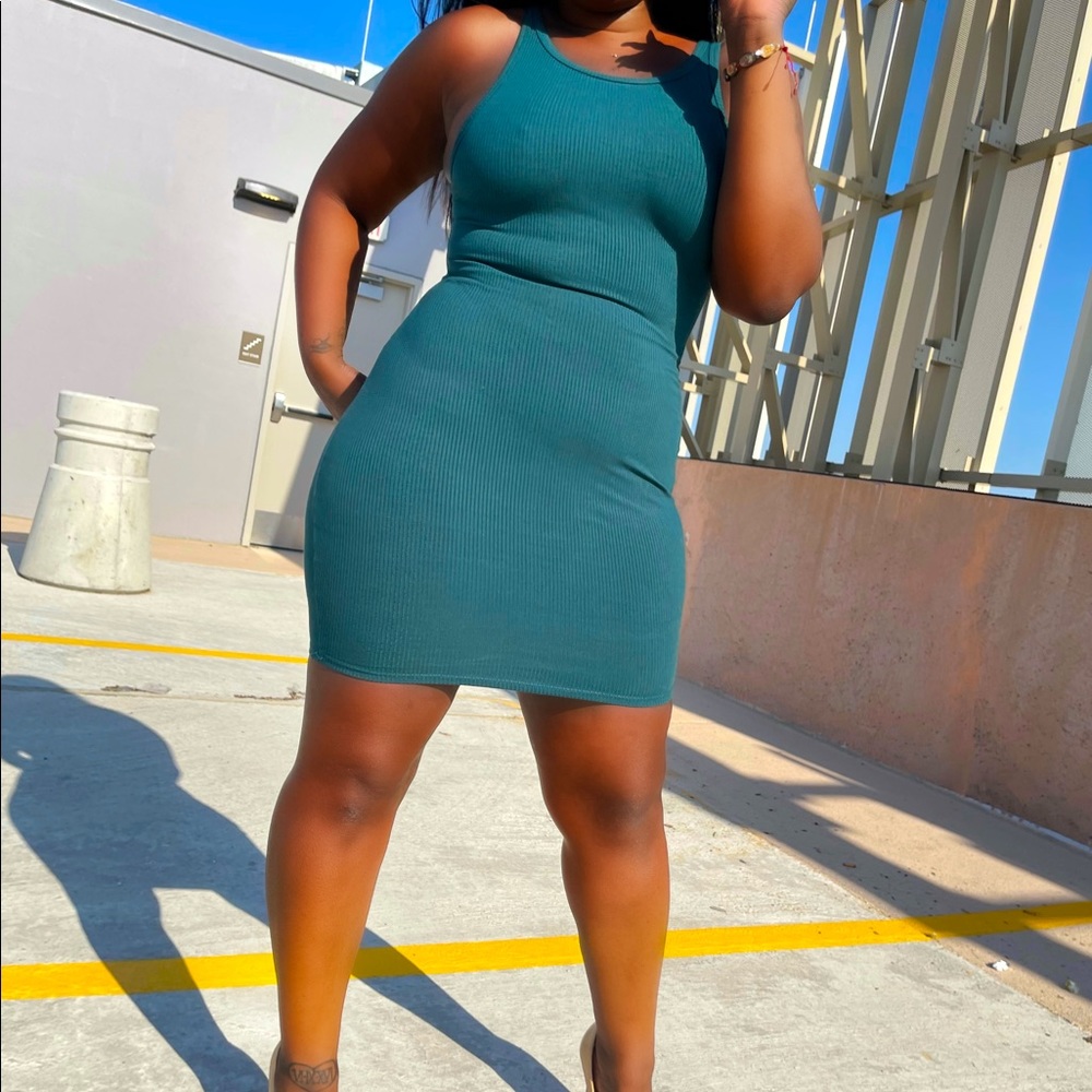 Hunter Green Ribbed Bodycon Dress